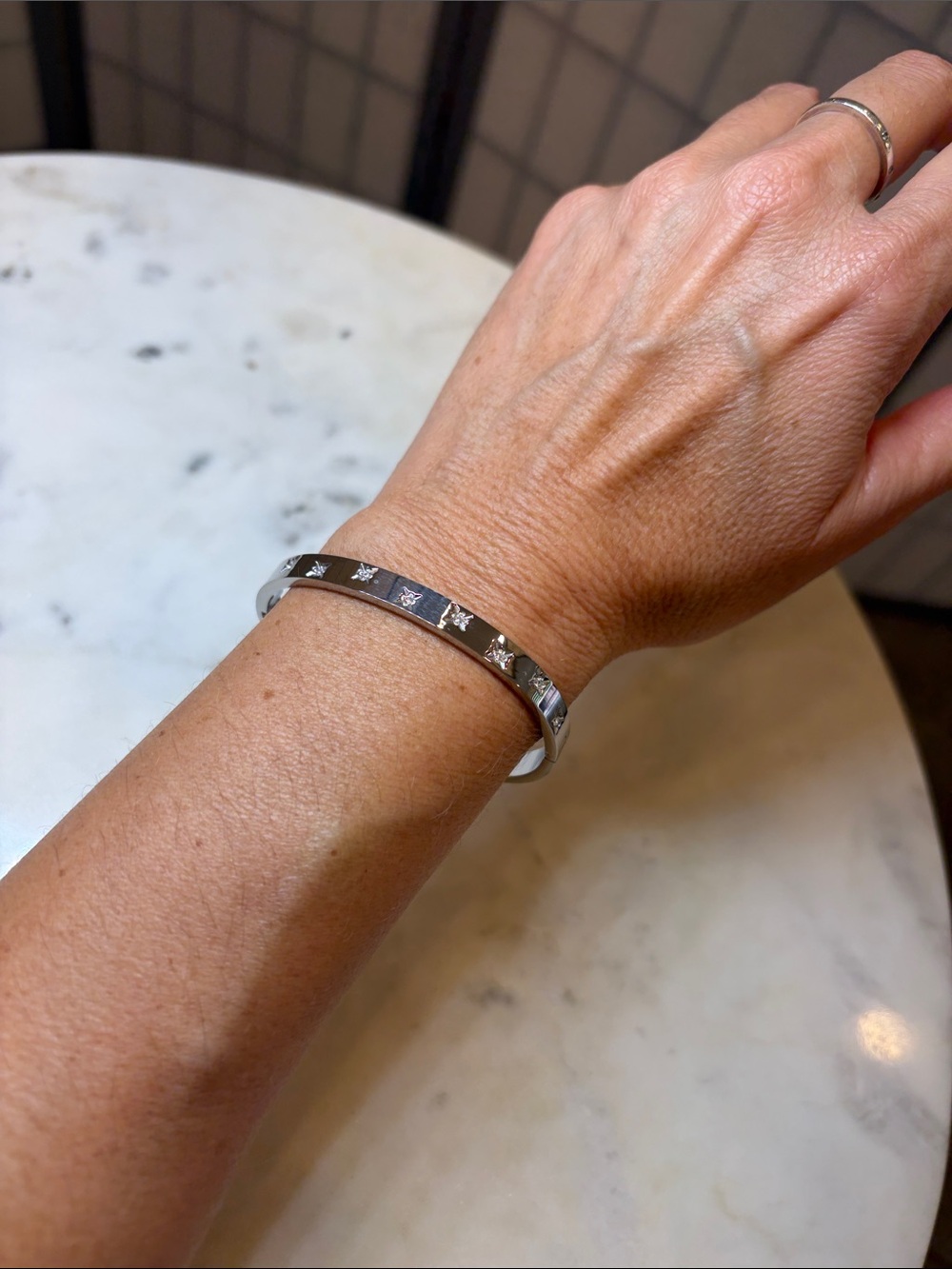 Classic Silver Crystal Accent Bangle Bracelet